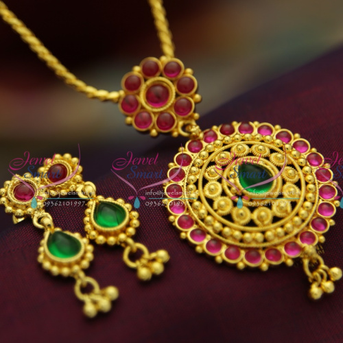 PS2906 Temple Kempu Spinel Ruby Emerald HandWork Pendant Set Gold Design Exclusive Jewelry Online