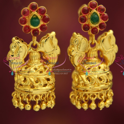  Temple Kempu Gold Design South Indian Traditional Ethnic Screw Back Jhumka