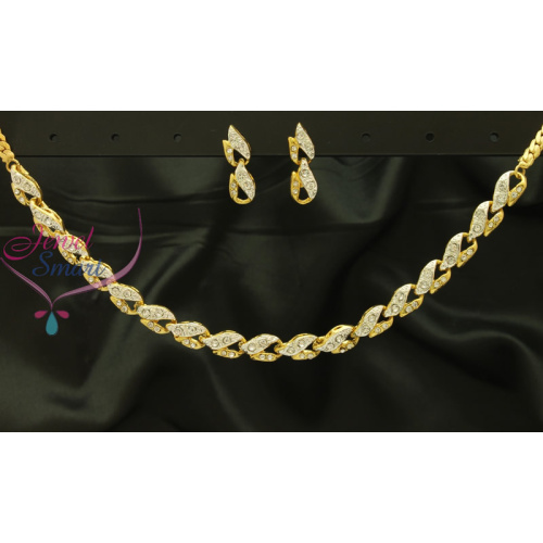 DIAMOND FINISH NECKLACE WITH EAR RINGS 22CT GOLD PLATED IN REAL GOLD DESIGNS