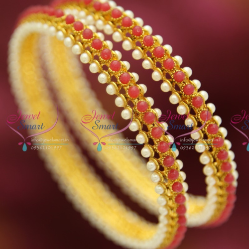 B3184S 2.4 Size Synthetic Pearl Bangles Antique High Gold Plating Fancy Low Price Jewellery