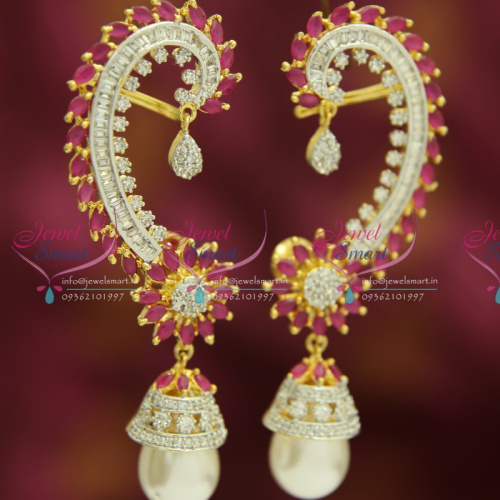 ER3189 Big Broad Grand CZ Bridal Earrings Fancy Trendy Stylish Indian Jewelry
