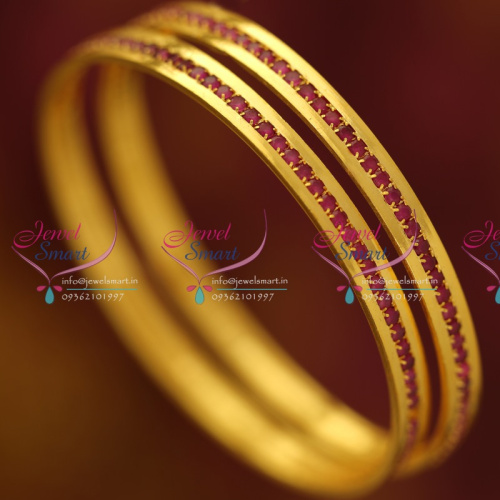 B3190M 2.6S Gold Plated Ruby Stone Smooth Finish Bangles Buy Online Fashion Jewellery
