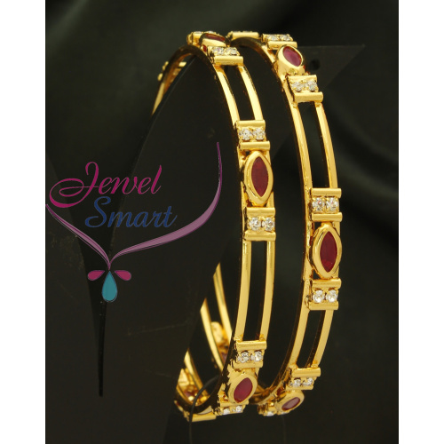B3191 Gold Plated Bangles With Ruby Stones 2.6 Size