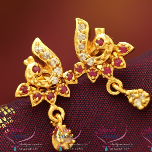 E3194 Gold Plated Small Peacock AD Rruby White Screwback Earrings Jewellery Buy Online