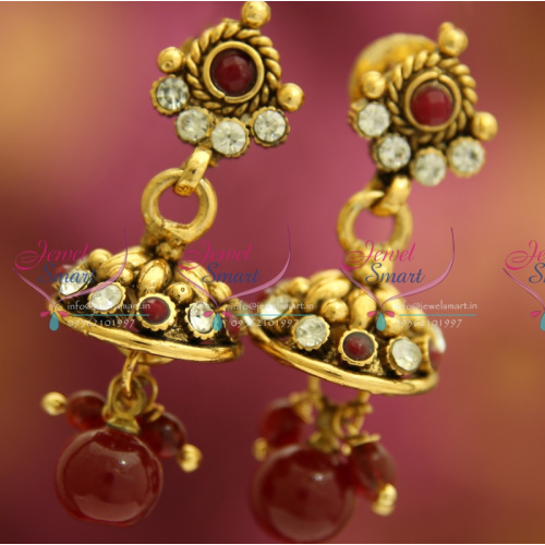 J3233 Mini Antique Gold Plated Jhumka Handmade Fancy Jewellery Low Price Online