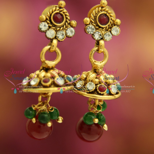 J3234 Mini Antique Gold Plated Jhumka Handmade Fancy Jewellery Low Price Online Offer