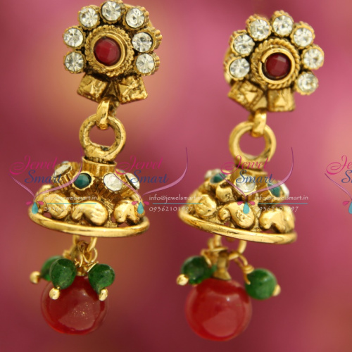 J3304 Mini Antique Gold Plated Jhumka Handmade Fancy Indian Jewellery Value for Money