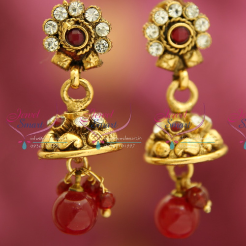 J3305 Mini Antique Gold Plated Jhumka Handmade Fancy Indian Jewellery Value for Money