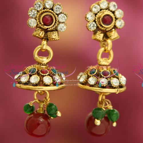 J3306 Mini Antique Gold Plated Jhumka Handmade Fancy Indian Jewellery Value for Money