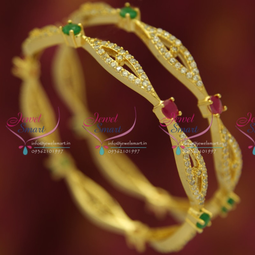 B5333B 2.8 Size Ruby Emerald White AD Gold Plated Sparkling Stones Bangles Online