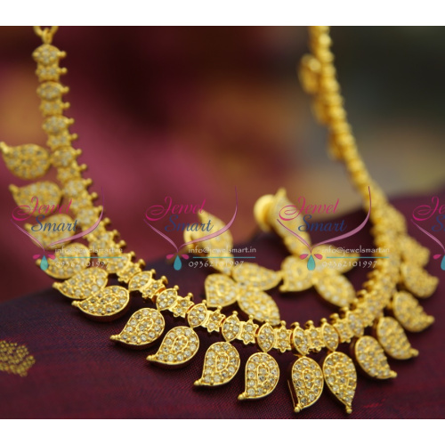 NL2634 American Diamond White Mango Indian Traditional Gold Design Broad Jewellery Set 