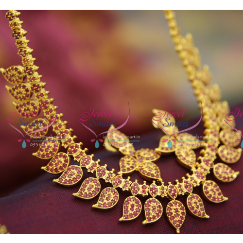 AD0023 Full Ruby Mango Indian Traditional Gold Design Broad Jewellery Set 