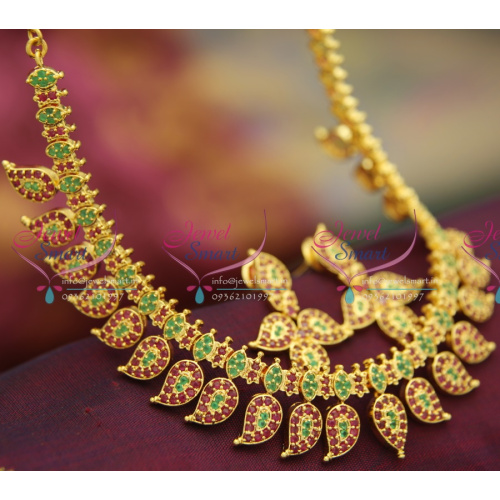 NL2619 Ruby Emerald  Mango Indian Traditional Gold Design Broad Jewellery Set 