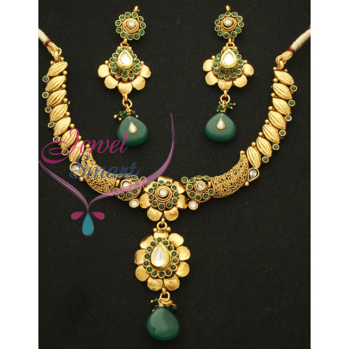 LIGHT WEIGHT Antique Necklace Set GOLD PLATED WITH EAR RINGS - PARTY WEAR