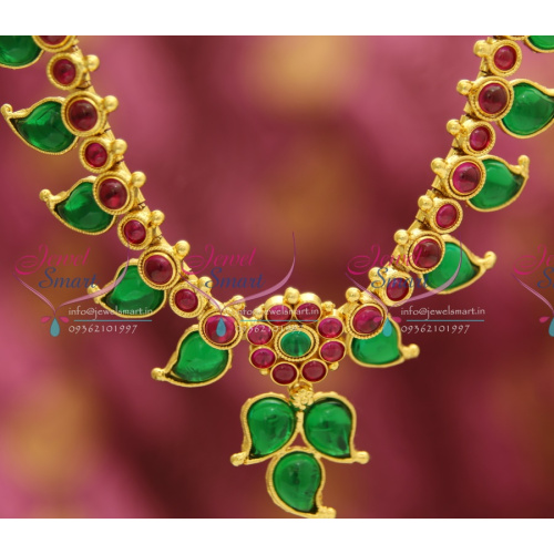 NL3343 Exclusive Mango Shape Kemp Stones Design Traditional Indian Necklace Online