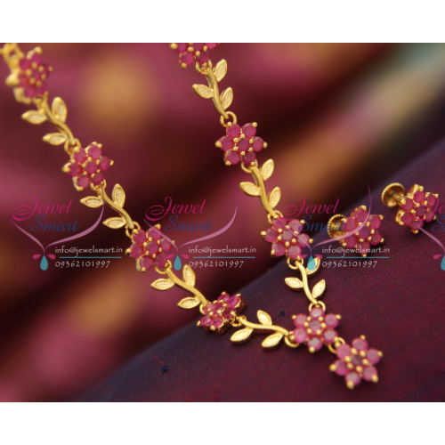 NL3345 Leaf Floral Design Ruby Stones Simple Elegant Stylish Jewellery Set Online
