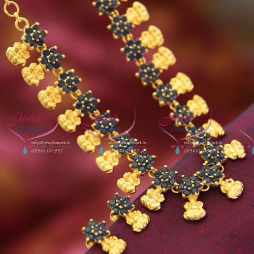 NL3355 Sapphire Blue Floral Temple Laxmi God Design Traditional Gold Design Jewellery