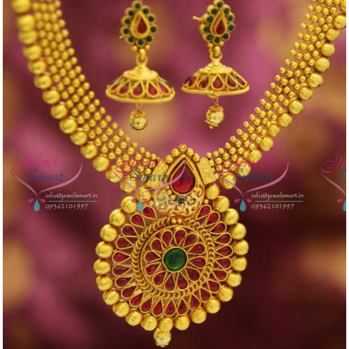 NL2632 Kempu Style Ruby Beads Broad Design Gold Plated Jewellery Online