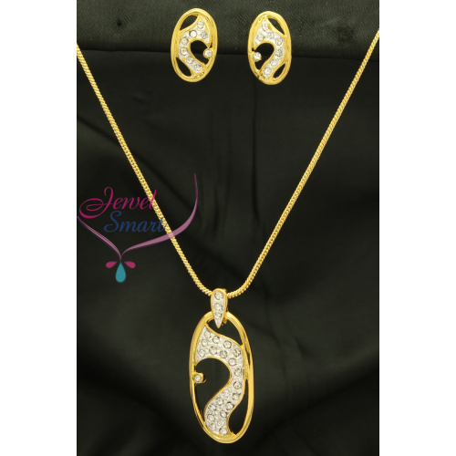 Gold Plated Pendant Set With Chain and Ear Rings