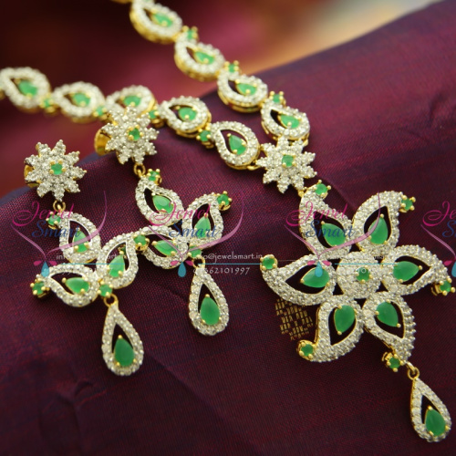CZL0808 Emerald Two Tone CZ Long Necklace Quality Wedding Jewellery Online