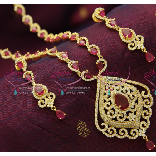 NL1329 Ruby Gold Plated CZ Long Necklace Quality Wedding Jewellery Online