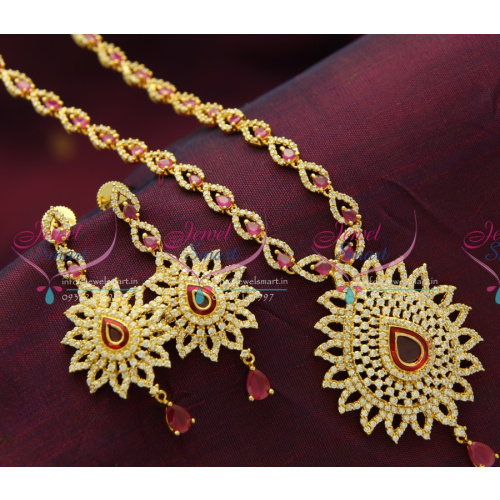 NL3369 Floral Design Ruby White Sparkling CZ Exclusive Long Haram Online Fashion Jewellery