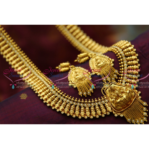 L3452 Temple Jewellery Gold Plated Antique Long Necklace Traditional Haram in Gold Designs