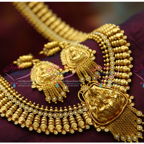 L3452 Temple Jewellery Gold Plated Antique Long Necklace Traditional Haram in Gold Designs
