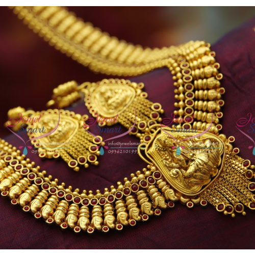 L3466 Temple Jewellery Gold Plated Antique Long Necklace Traditional Haram in Gold Designs