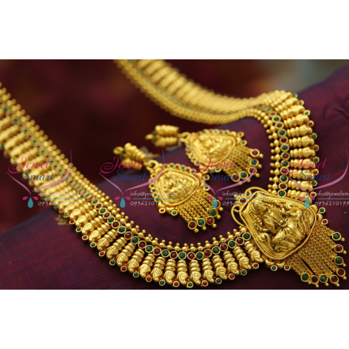 L3471 Temple Jewellery Gold Plated Antique Long Necklace Traditional Haram in Gold Designs