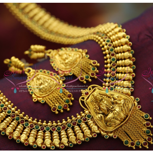 L3471 Temple Jewellery Gold Plated Antique Long Necklace Traditional Haram in Gold Designs