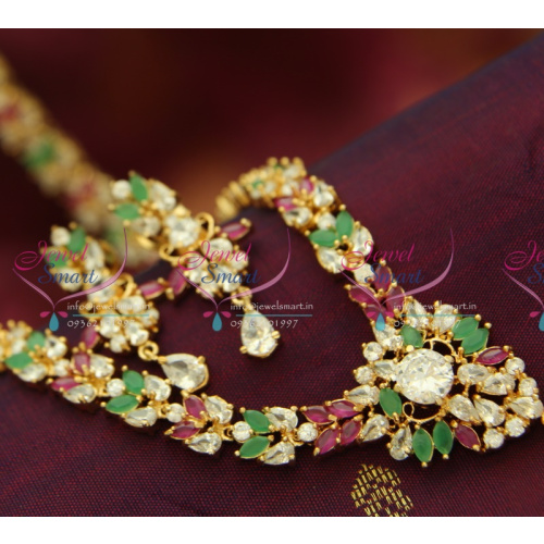ADL0008 Indian Traditional Jewelry Gold Plated Ruby Emerald Long Necklace Haram Fashion Earrings