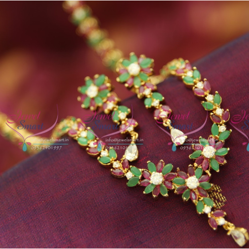 NL0703 Ruby Emerald Leaf Chain Flower Pendant Long Necklace Quality Traditional Jewellery