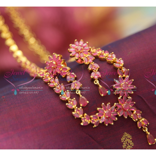 ADL0809 Ruby Leaf Chain Flower Pendant Long Necklace Quality Traditional Jewellery