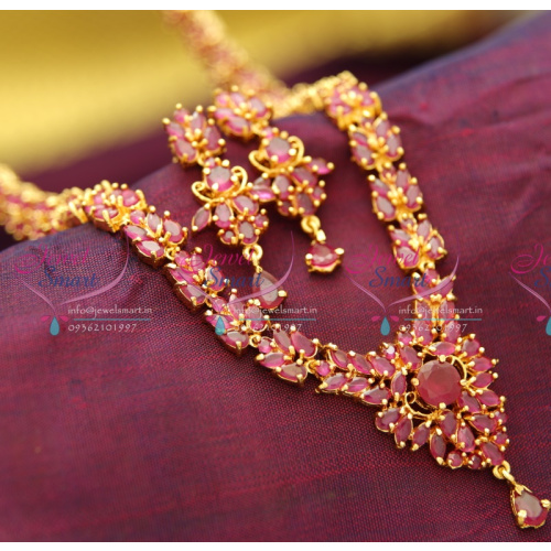 ADL0006 Indian Traditional Jewelry Gold Plated Ruby Long Necklace Haram Fashion Earrings