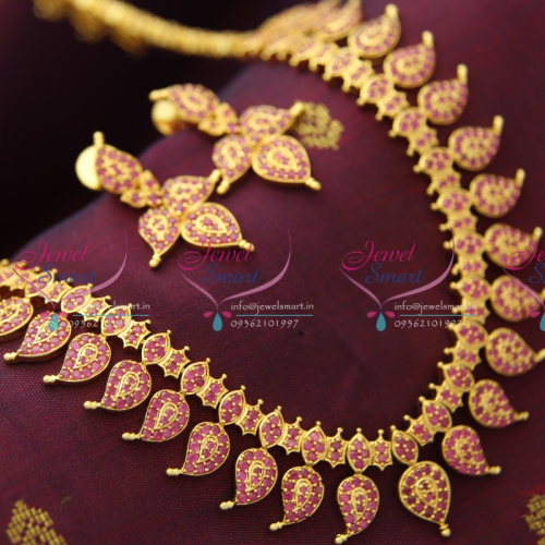 NL1401 Exclusive South Indian Traditional AD Ruby Gold Mango Design Finish Haram Long Necklace Fashion Jewelry