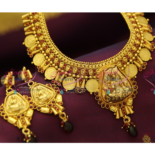 NL3473 Antique Gold Plated Laxmi God Pendant Kasumala Temple Jewellery Online