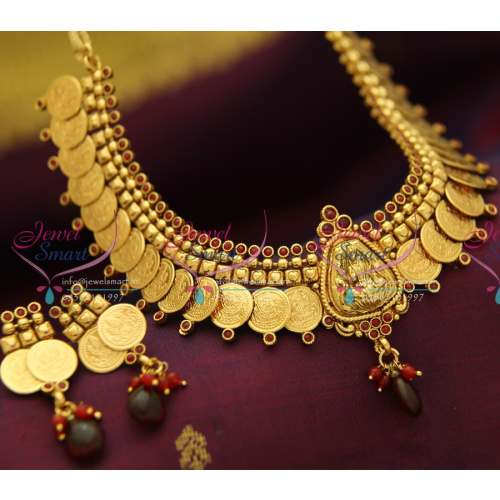 NL3474 Antique Gold Plated Laxmi God Pendant Kasumala Traditional Temple Jewellery Online