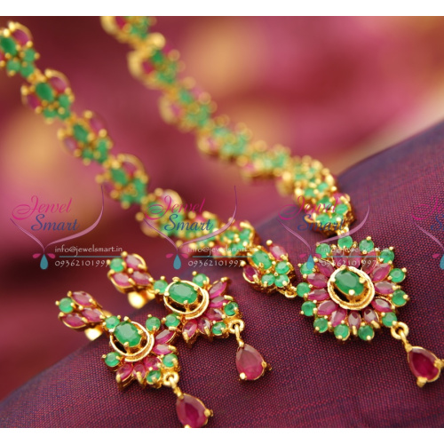 NL3483 Ruby Emerald Gold Plated Jaipur Finish Semi Precious Stones Collections Online