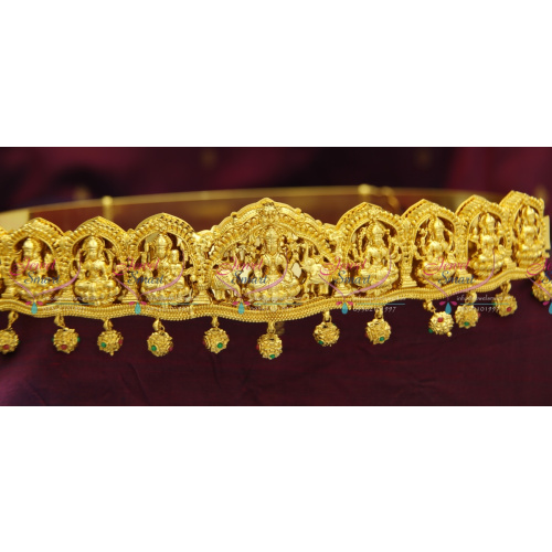 H1081 Temple Vaddanam Oddiayanam Work Gold Plated Nakshi Pendant Indian Traditional Wedding Jewelry