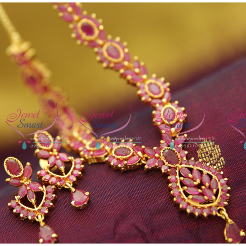 AD0804 Full Ruby Necklace Traditional Indian Jaipur Design Jewellery Online