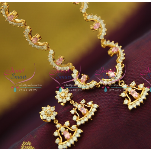 NL3526 AD Pink White Necklace Traditional Indian Jaipur Design Jewellery Online