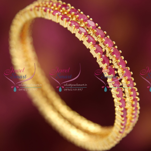 B3547M 2.6 Size Oval Shape Ruby Stone Traditional Bangles Gold Plated Party Wear Online