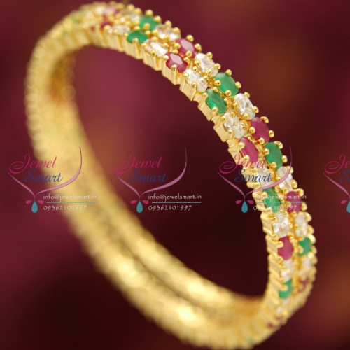 B3548M 2.6 Size Oval Shape Ruby Emerald Stone Traditional Bangles Gold Plated Party Wear Online