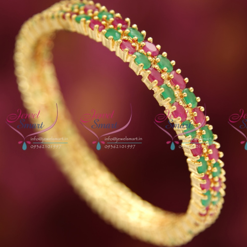 B3549M 2.6 Size Oval Shape Ruby Emerald Stone Traditional Bangles Gold Plated Party Wear Online
