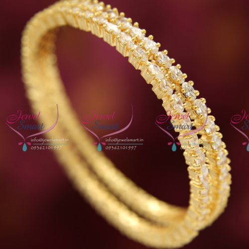 B3550S 2.4 Size Oval Shape White American Diamond Stone Traditional Bangles Gold Plated Party Wear Online
