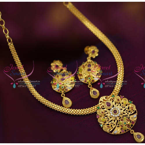 NL1352 Gold Design Traditional Attigai Ruby Emerald Fashion Jewellery Online