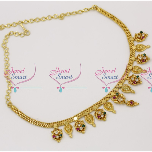 NL3608 Traditional Gold Finish Multi Color Stones Attigai Ethnic Jewellery Necklace Set Online