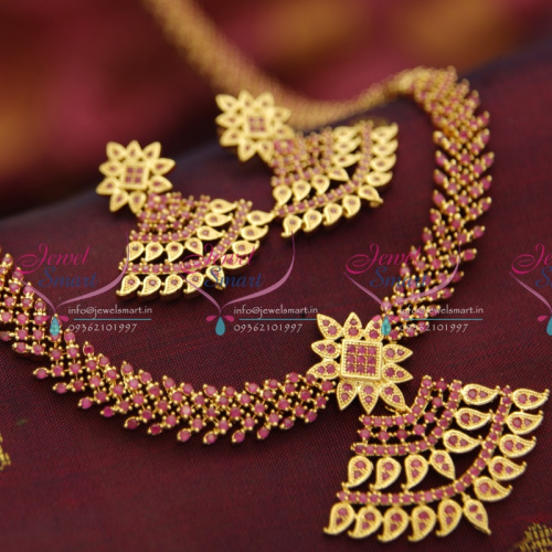 NL3629 Traditional Gold Finish Ruby Long Attigai Ethnic Jewellery Haram Online
