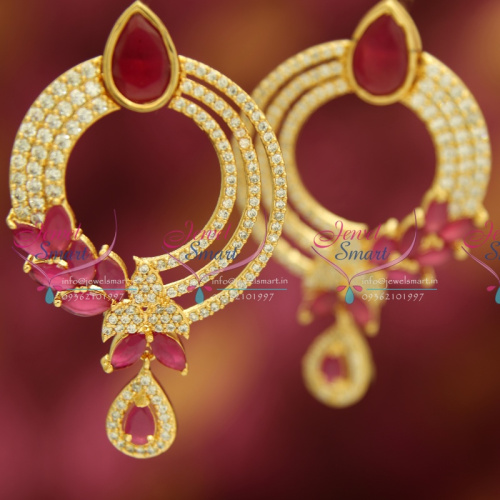 Gold Plated White Ruby Stylish Grand Design Imitation Big Earrings Buy Online